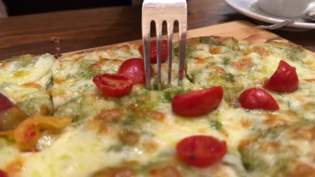 The Man Cutting Buffalo Pizza. High quality 4k footage