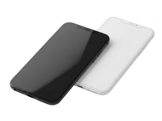 Modern smartphones displayed side by side black and white devices transparent background