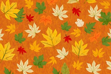 Autumn Leaves Falling on Textured Orange Background - Fall Foliage Pattern