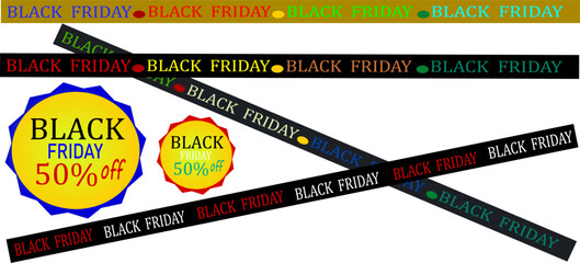 Black Friday Promotion Sale Banner, colorful ribbons for black friday sale on black background. Crossed ribbons. Big sale. Graphic elements. Vector illustration