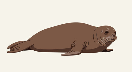 Obraz premium Detailed and realistic vector illustration of a brown sea lion resting on the ground in a calm and natural pose.