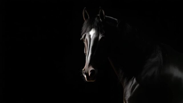 Elegant black horse on black background