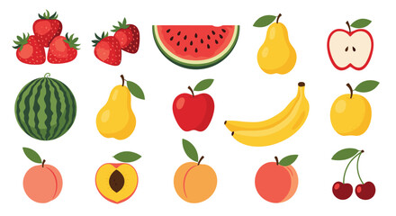 Obraz premium Vibrant collection of fresh and juicy fruits including strawberries watermelon apples bananas peaches and cherries for healthy eating.