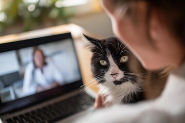 Pet Cat's View of an Online Video Consultation with a Veterinarian