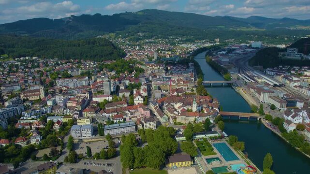 Aerial view around the city Olten in Switzerland on a sunny day in summer.