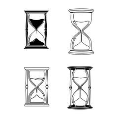 thin line silhouette of an old hourglass with flowing sand shape, minimal frame, elegant simple outline