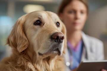 Golden Retriever Patiently Waiting During an Online Vet Consultation