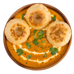 Indian Puri and Curry Dish with Cilantro Garnish