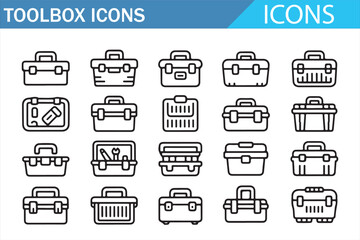 Industrial toolbox and service equipment line icons