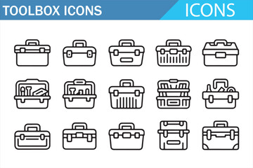 Mechanic toolbox icons set in clean minimal line style