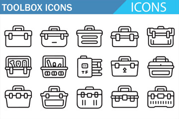 Thin line toolbox and repair case icon set for maintenance design