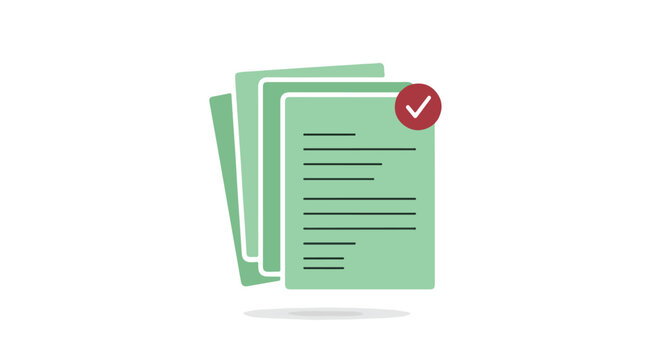 Pile of paperwork with checkmark Documenting success and confirming completion