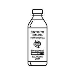 Outline icon of an electrolyte sports drink bottle, hydration formula for energy and recovery during workout and exercise.