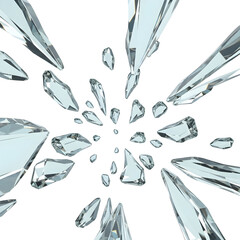 Shattered Glass Fragments Exploding Outward