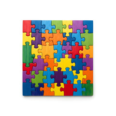 Colorful Wooden Puzzle Pieces on White Background