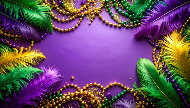 colorful feathers frame border mardi gras colors