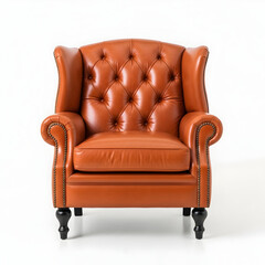 Elegant Brown Leather Tufted Wingback Armchair