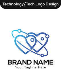 Connected Hearts Tech Logo - Digital Love and Network Icon for Telehealth, Dating Apps, or Technology Brands