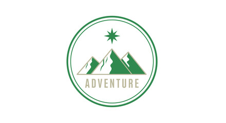 Adventure Mountain Logo Design with Star and Text.