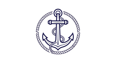 Obraz premium Anchor with Rope Circle Outline Nautical Marine Symbol.