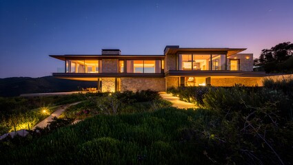 Obraz premium Old wooden house architecture on the river at night with dark sky and trees