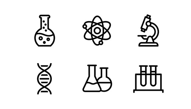 Essential Science and Laboratory Equipment Icons Set Line Art Collection - Powered by Adobe