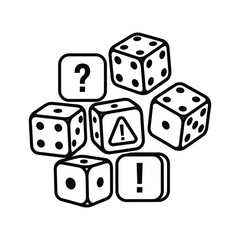Roll the dice with risk, uncertainty, and excitement for your next project with these symbolic dice icons showing warning, question, and exclamation marks