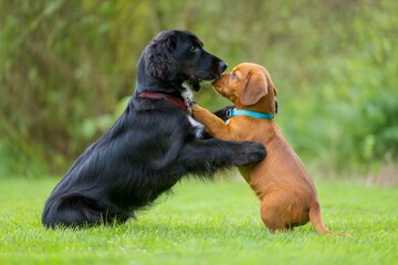 Irish Setter and Cocker Spaniel Puppies Sharing a Moment of Affection