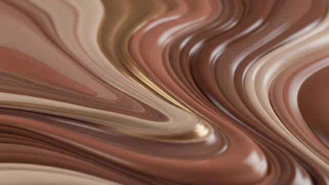 Abstract 3D Wavy Brown and Gold Fluid Lines Seamless Loop.
