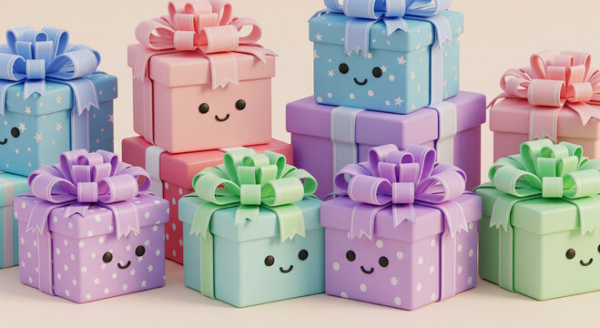 colorful gift boxes with bows - Powered by Adobe