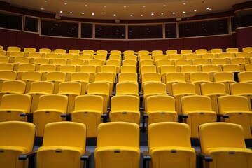 Rows of Yellow Auditorium Seating in Empty Theater