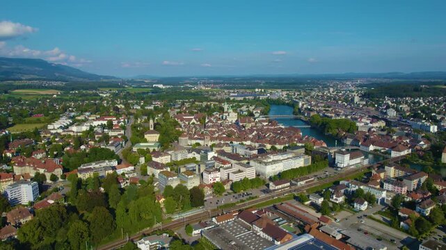 Aerial view of the city and old town Solothurn in Switzerland on a sunny afternoon in summer.