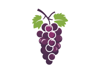 A bunch of ripe purple grapes with green leaves on a transparent background