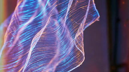 flowing iridescent abstract fabric waves glowing with shifting neon light