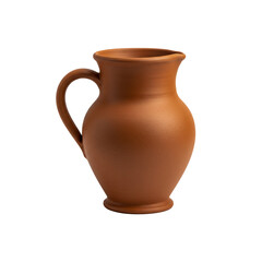 Authentic unglazed terracotta earthenware jug mug with flared rim and curved handle. isolated