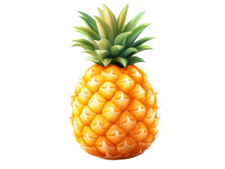 Vibrant ripe pineapple with green crown isolated on a transparent background