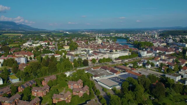 Aerial view of the city and old town Solothurn in Switzerland on a sunny afternoon in summer.