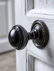 Elegant Modern Black Door Handle on Classic White Wooden Door Enhances Interior Design