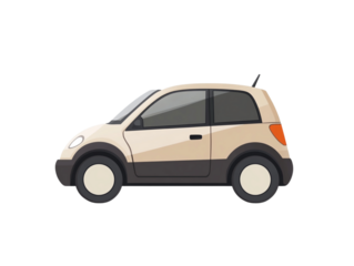 A small cream colored compact car with black trim and tinted windows