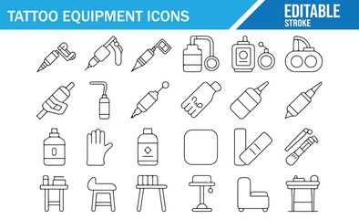 Body art tattoo tools minimal editable stroke icons