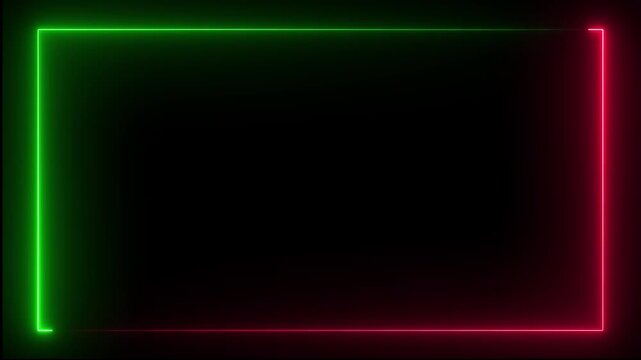 A rectangular frame made of two moving neon lights. A popular abstract background overlay, seamless vaporwave animation.