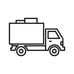 Simple black and white line icon of a delivery truck isolated on