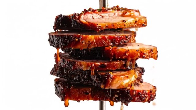 Exquisite Grilled Meat Slices on Skewer, Culinary Delights and Gourmet Food Presentation