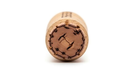 Closeup of a cork stopper isolated on white background, showing the details