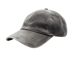 Washed out grey cotton baseball cap with curved brim on black background