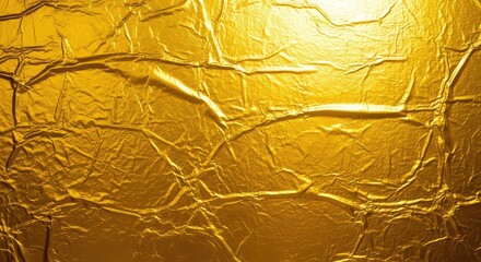Closeup of a golden crumpled foil texture, creating a luxurious background
