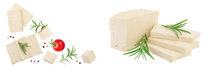 tofu cheese isolated on white background with full depth of field, Top view with copy space for your text. Flat lay