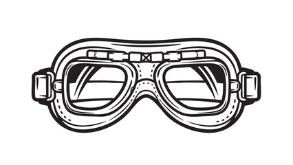Retro pilot or motorcycle goggles icon in a detailed monochrome vector illustration style, representing classic protective eyewear