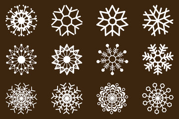 Minimal Snowflake Icons Collection for Christmas & Winter Designs. Elegant Snowflake Icon Set, Xmas Decor Elements, Holiday Design Pack, Winter Season Elements
