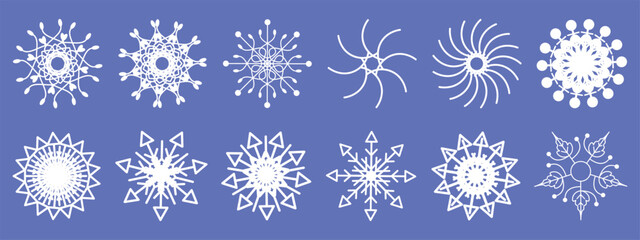 Minimal Snowflake Icons Collection for Christmas & Winter Designs. Elegant Snowflake Icon Set, Xmas Decor Elements, Holiday Design Pack, Winter Season Elements